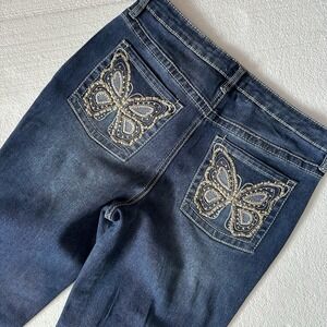 VTG Y2K Rue 21 Jeans Womens 14 Boot Butterfly Embroidered Sparkle Bling Retro